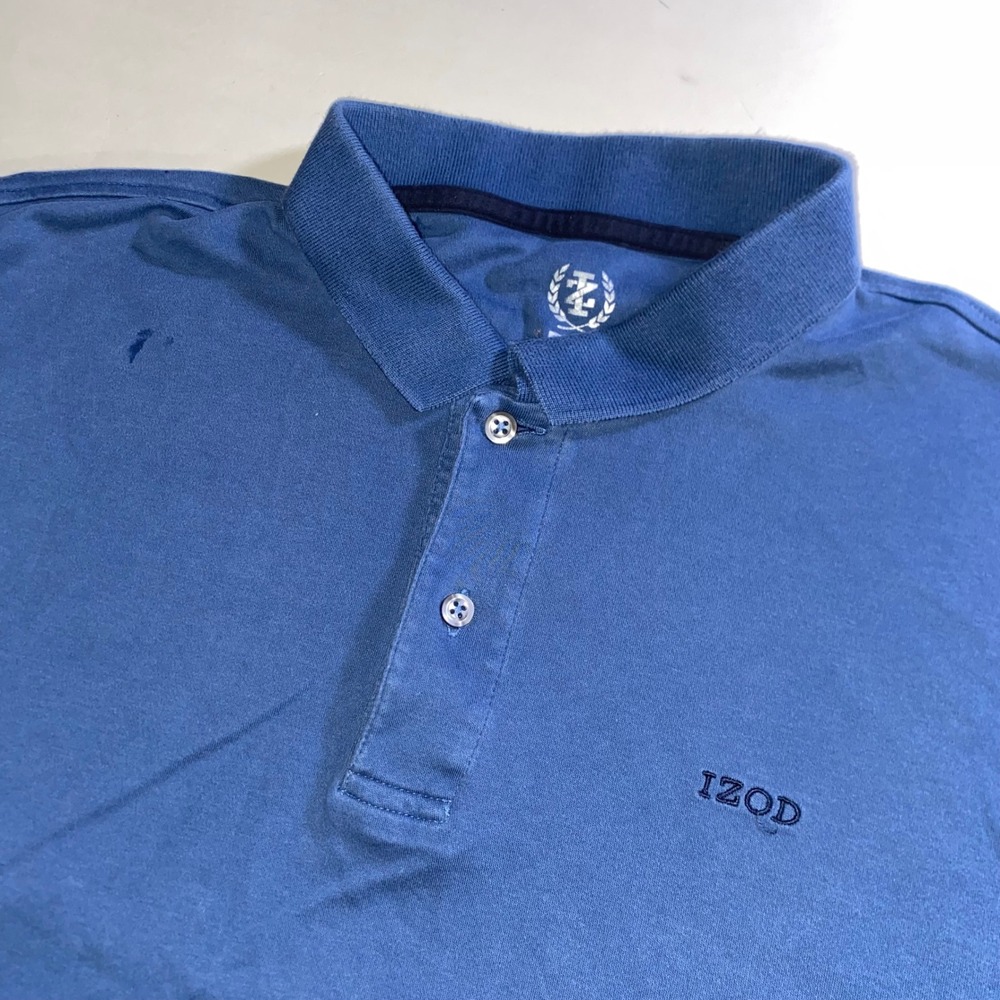 IZOD Mens XL Blue 100% Cotton Short Sleeve Jersey Polo Shirt Logo Q231